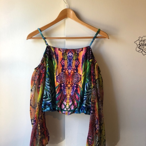 Venus Medium Off Shoulder Womens Flowey Long Sleeve Open Snake Print - Picture 3 of 10